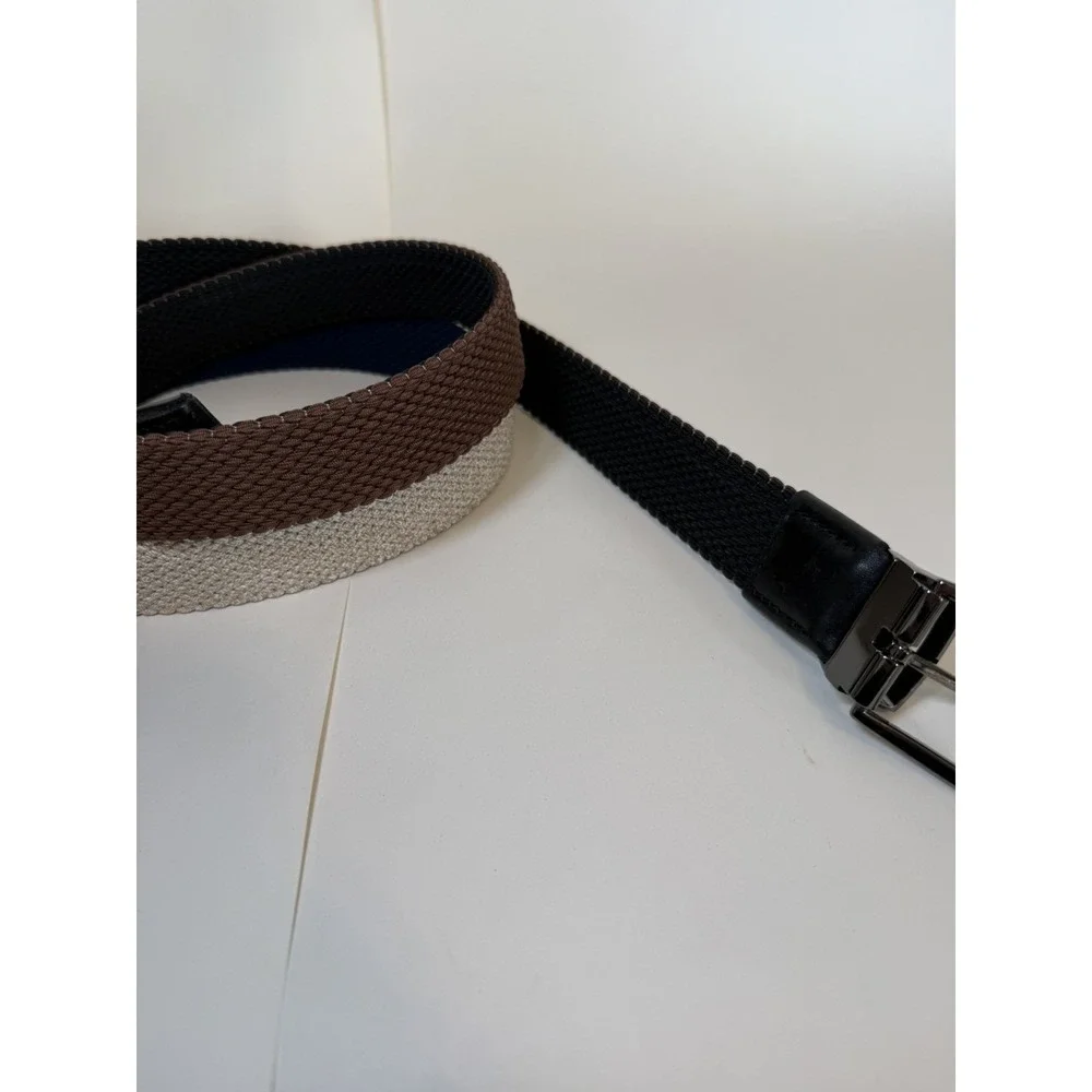 2- TOMMY BAHAMA MENS REVERSIBLE BELT | G13 L/XL (42-44) Stretch Black, Blue, Tan